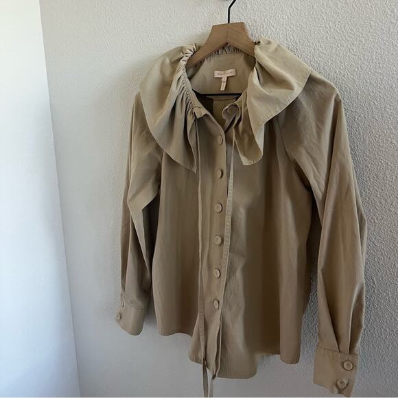 Rebecca Taylor Neutral Front Button Jacket Shirt Statement Collar Designer Small - Picture 1 of 9